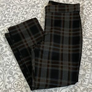 Christian Siriano ponte pants pull up waist. Dark plaid.